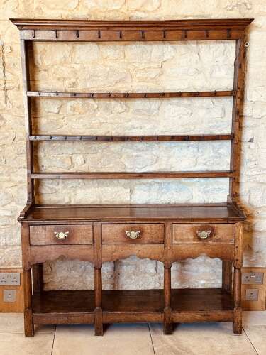 POTBOARD DRESSER WITH OPEN RACK, OAK, C1790