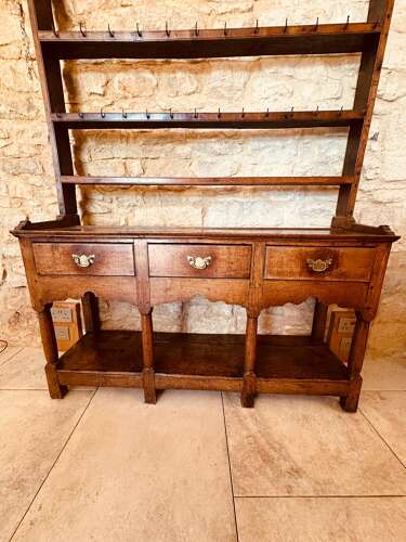 POTBOARD DRESSER WITH OPEN RACK, OAK, C1790
