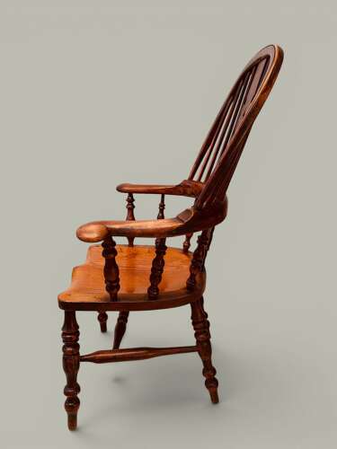 PAIR WINDSOR BROAD ARM CHAIRS, YEW & ELM C1880