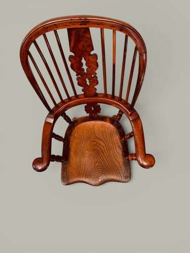 PAIR WINDSOR BROAD ARM CHAIRS, YEW & ELM C1880