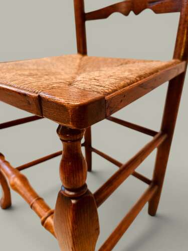 PAIR LADDER BACK SIDE CHAIRS, CABRIOLE LEG, ASH, C1830