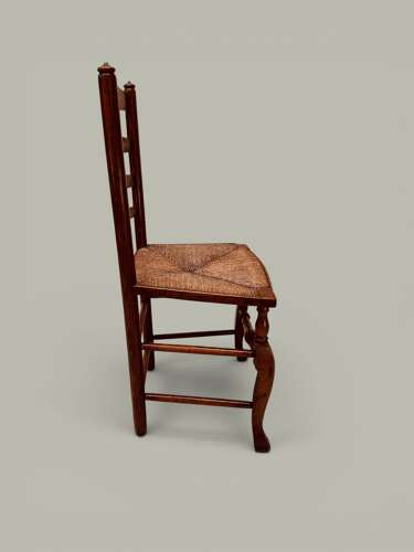 PAIR LADDER BACK SIDE CHAIRS, CABRIOLE LEG, ASH, C1830