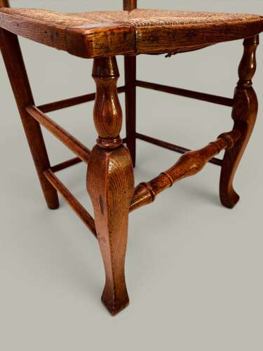 PAIR LADDER BACK SIDE CHAIRS, CABRIOLE LEG, ASH, C1830