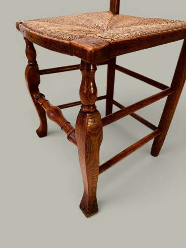 PAIR LADDER BACK SIDE CHAIRS, CABRIOLE LEG, ASH, C1830