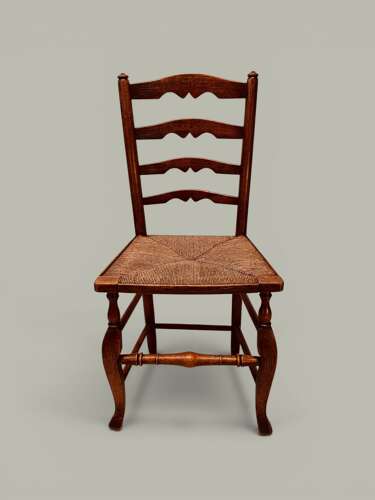 PAIR LADDER BACK SIDE CHAIRS, CABRIOLE LEG, ASH, C1830