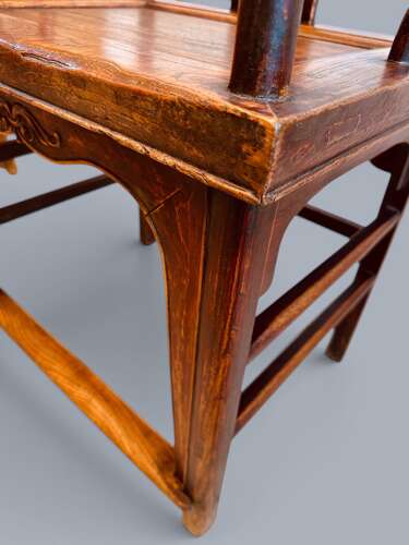 PAIR ELM ARMCHAIRS, CHINESE, C1880