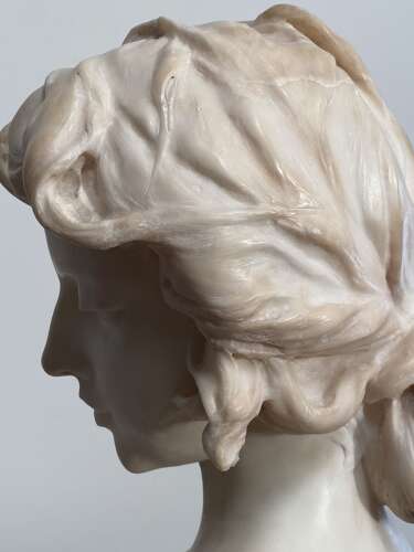 Early 20th Century Italian Carrara Marble Bust of Beautiful Lady by Affortunato Gory