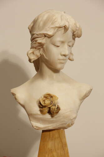 Early 20th Century Italian Carrara Marble Bust of Beautiful Lady by Affortunato Gory