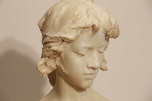 Early 20th Century Italian Carrara Marble Bust of Beautiful Lady by Affortunato Gory