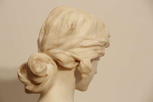 Early 20th Century Italian Carrara Marble Bust of Beautiful Lady by Affortunato Gory