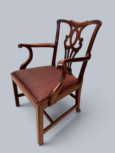 PAIR CHIPPENDALE STYLE ARMCHAIRS, MAHOGANY, C1860