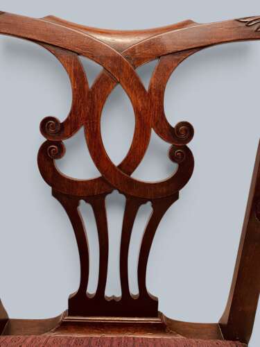 PAIR CHIPPENDALE STYLE ARMCHAIRS, MAHOGANY, C1860