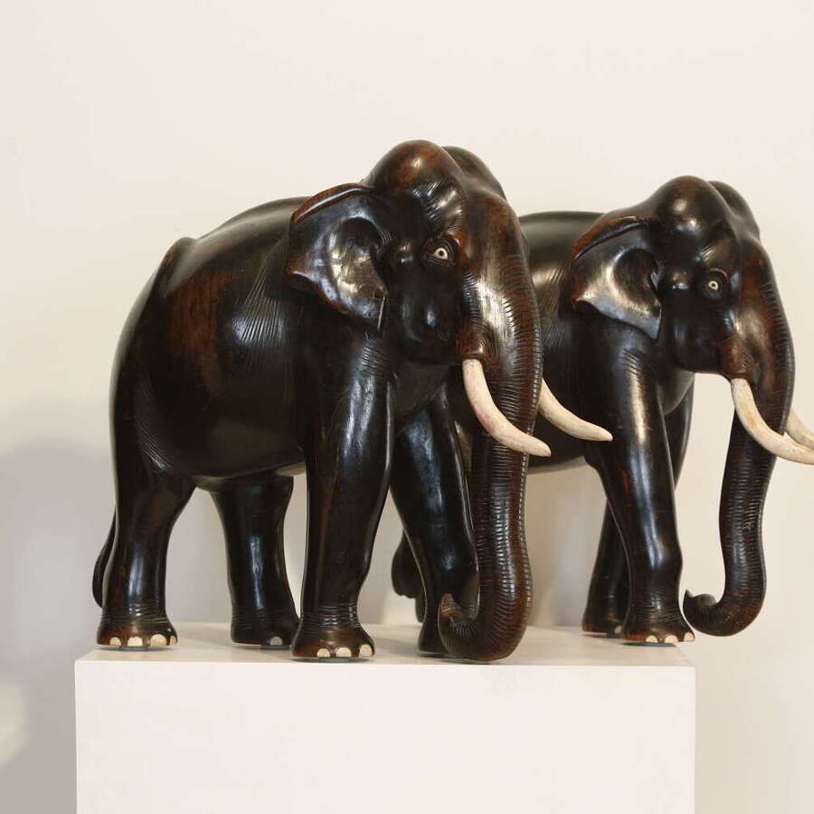 Pair of 19th Century Carved Ebony Elephants, circa 1890