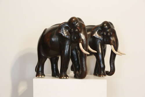 Pair of 19th Century Carved Ebony Elephants, circa 1890