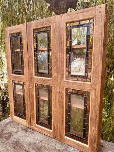 ARTS & CRAFTS GLAZED WALL CUPBOARD, OAK, C1910
