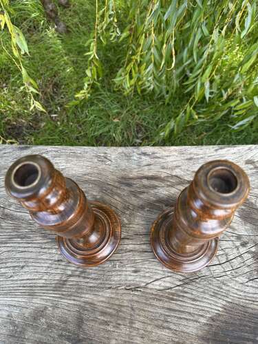 PAIR OF TURNED ASH CANDLESTICKS C1920