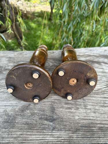 PAIR OF TURNED ASH CANDLESTICKS C1920