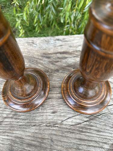 PAIR OF TURNED ASH CANDLESTICKS C1920