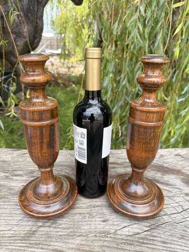 PAIR OF TURNED ASH CANDLESTICKS C1920