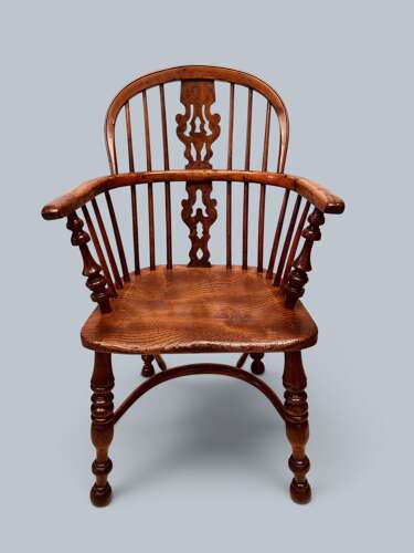 WINDSOR LOW BACK ARMCHAIRS, PAIR IN YEW, GABBITASS STYLE C1840