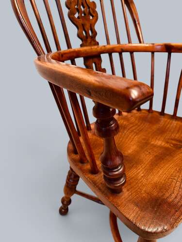WINDSOR LOW BACK ARMCHAIRS, PAIR IN YEW, GABBITASS STYLE C1840