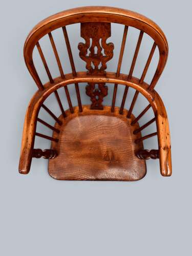 WINDSOR LOW BACK ARMCHAIRS, PAIR IN YEW, GABBITASS STYLE C1840