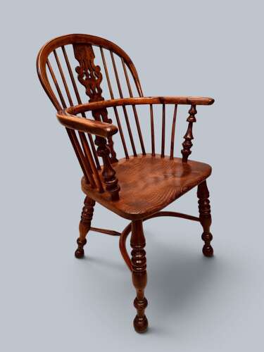 WINDSOR LOW BACK ARMCHAIRS, PAIR IN YEW, GABBITASS STYLE C1840
