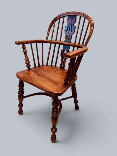WINDSOR LOW BACK ARMCHAIRS, PAIR IN YEW, GABBITASS STYLE C1840