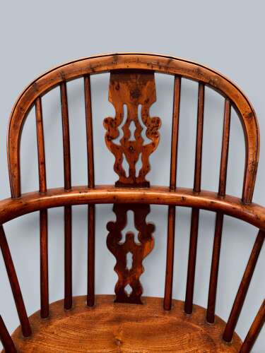WINDSOR LOW BACK ARMCHAIRS, PAIR IN YEW, GABBITASS STYLE C1840