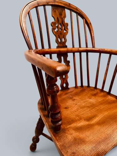 WINDSOR LOW BACK ARMCHAIRS, PAIR IN YEW, GABBITASS STYLE C1840