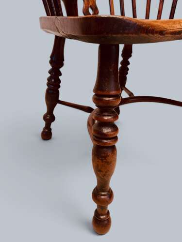 WINDSOR LOW BACK ARMCHAIRS, PAIR IN YEW, GABBITASS STYLE C1840