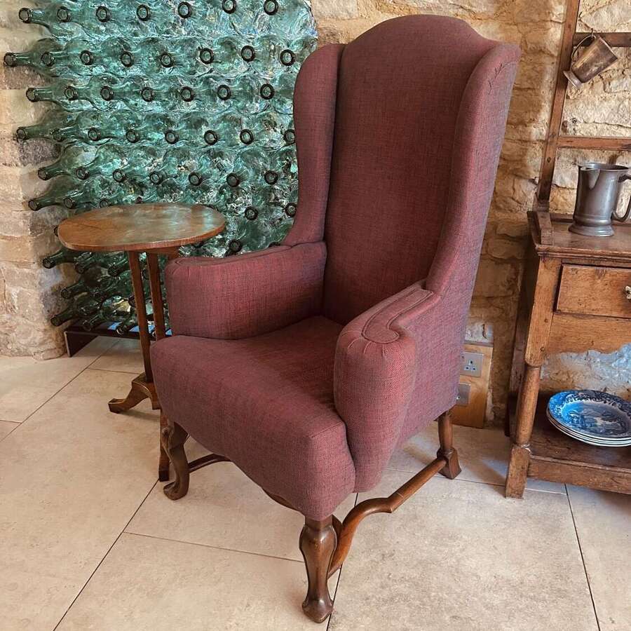 WING CHAIR, QUEEN ANNE STYLE, WALNUT & BEECH FRAME, C1920