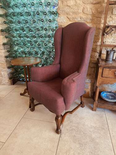 WING CHAIR, QUEEN ANNE STYLE, WALNUT & BEECH FRAME, C1920