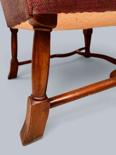 WING CHAIR, QUEEN ANNE STYLE, WALNUT & BEECH FRAME, C1920