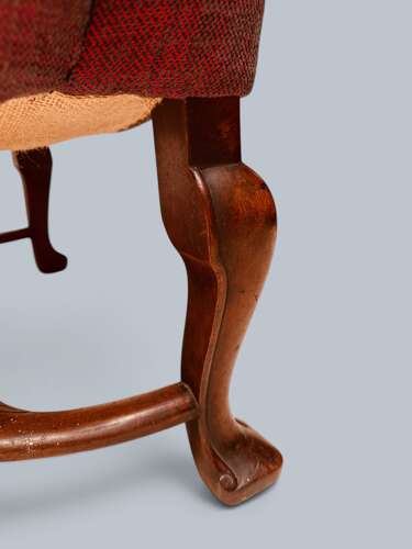 WING CHAIR, QUEEN ANNE STYLE, WALNUT & BEECH FRAME, C1920
