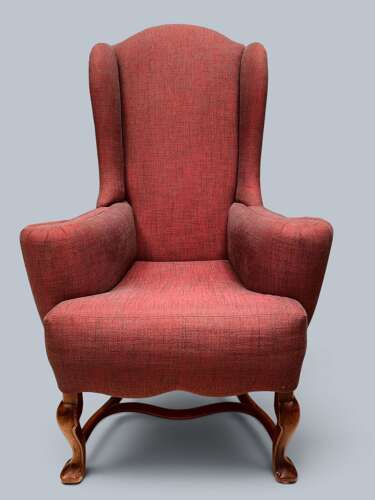 WING CHAIR, QUEEN ANNE STYLE, WALNUT & BEECH FRAME, C1920