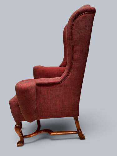 WING CHAIR, QUEEN ANNE STYLE, WALNUT & BEECH FRAME, C1920