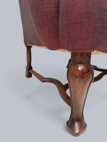 WING CHAIR, QUEEN ANNE STYLE, WALNUT & BEECH FRAME, C1920