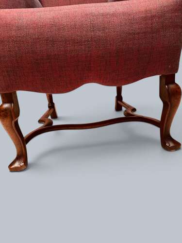 WING CHAIR, QUEEN ANNE STYLE, WALNUT & BEECH FRAME, C1920