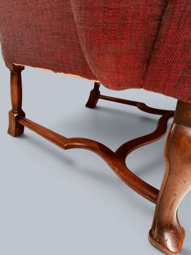 WING CHAIR, QUEEN ANNE STYLE, WALNUT & BEECH FRAME, C1920