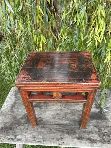 CHINESE SIDE TABLE, DISTRESSED RED LACQUER, C1910